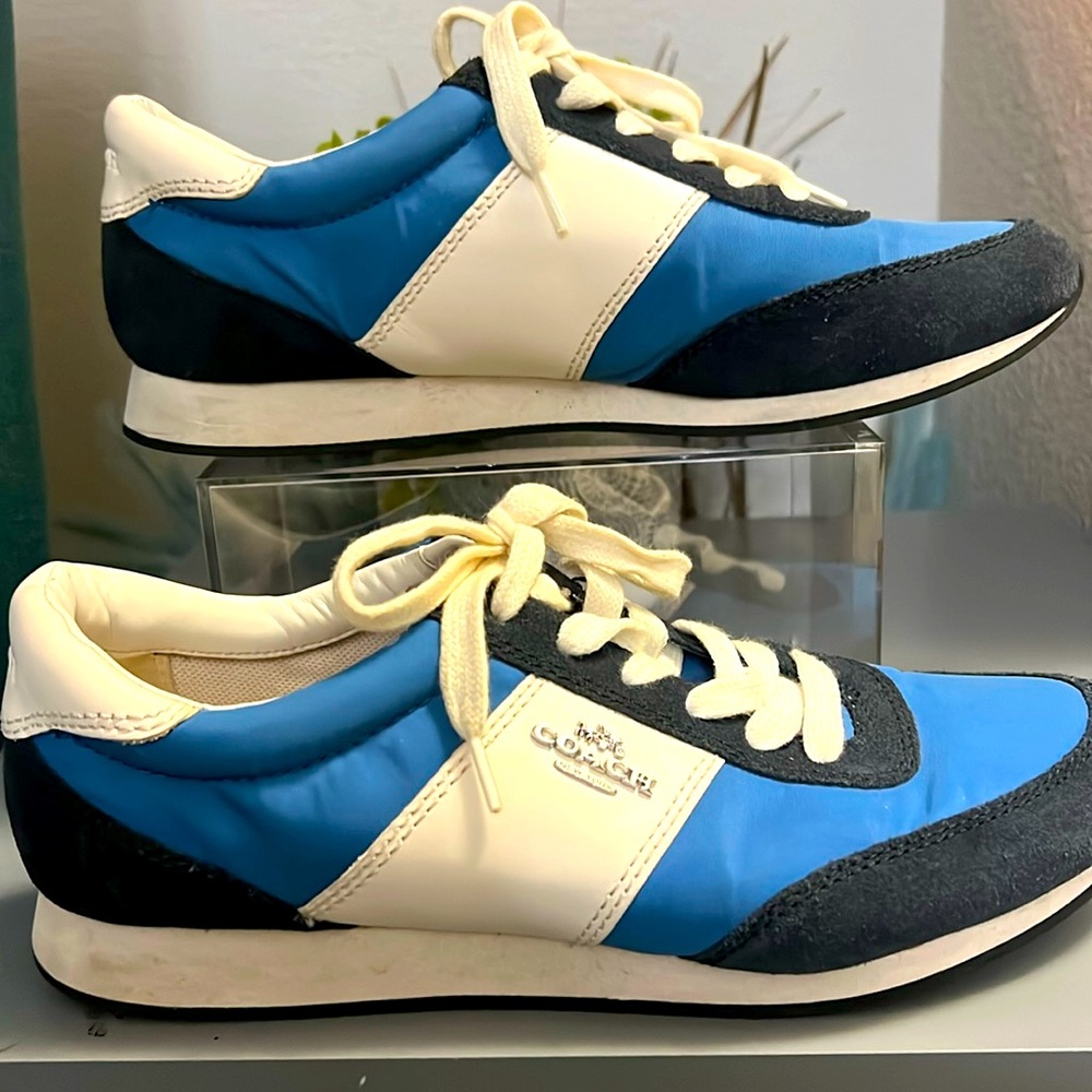 Blue and white Coach sneakers